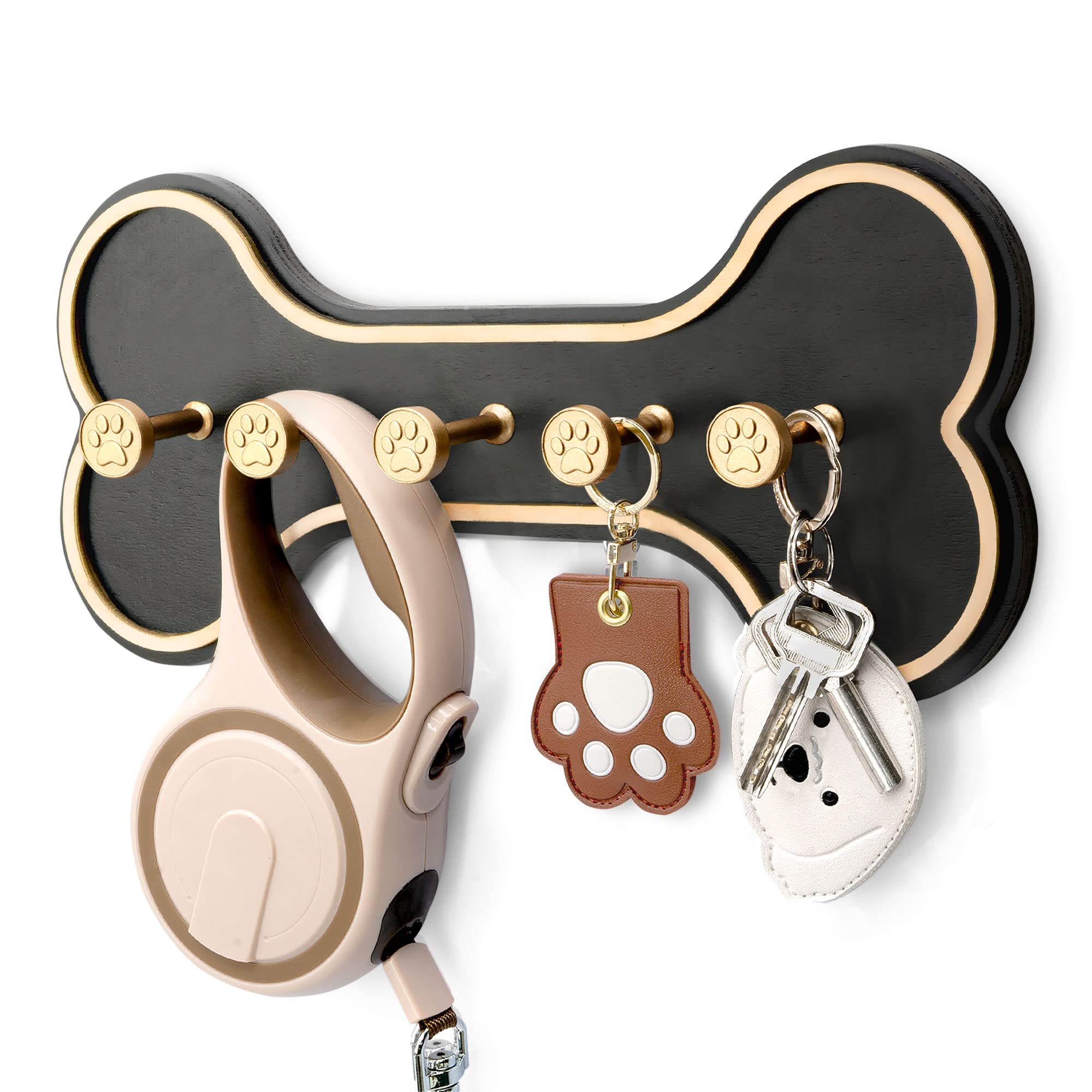 MTERSN Key Holder for Wall - Decorative Key Hook Coat Rack Wall Mount with 5 Unique 3D Dog Paws Hooks, Dog Leash Holder for Wall Hooks for Farmhouse Entryway, Gift for Dog Lovers