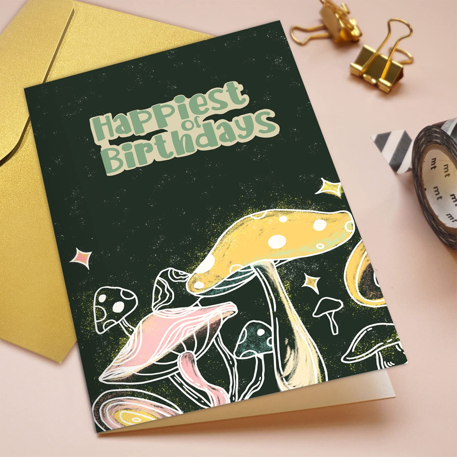 Qiliji Vintage Mushroom Birthday Card, Birthday Greeting Card for Him Her, Happiest of Birthdays