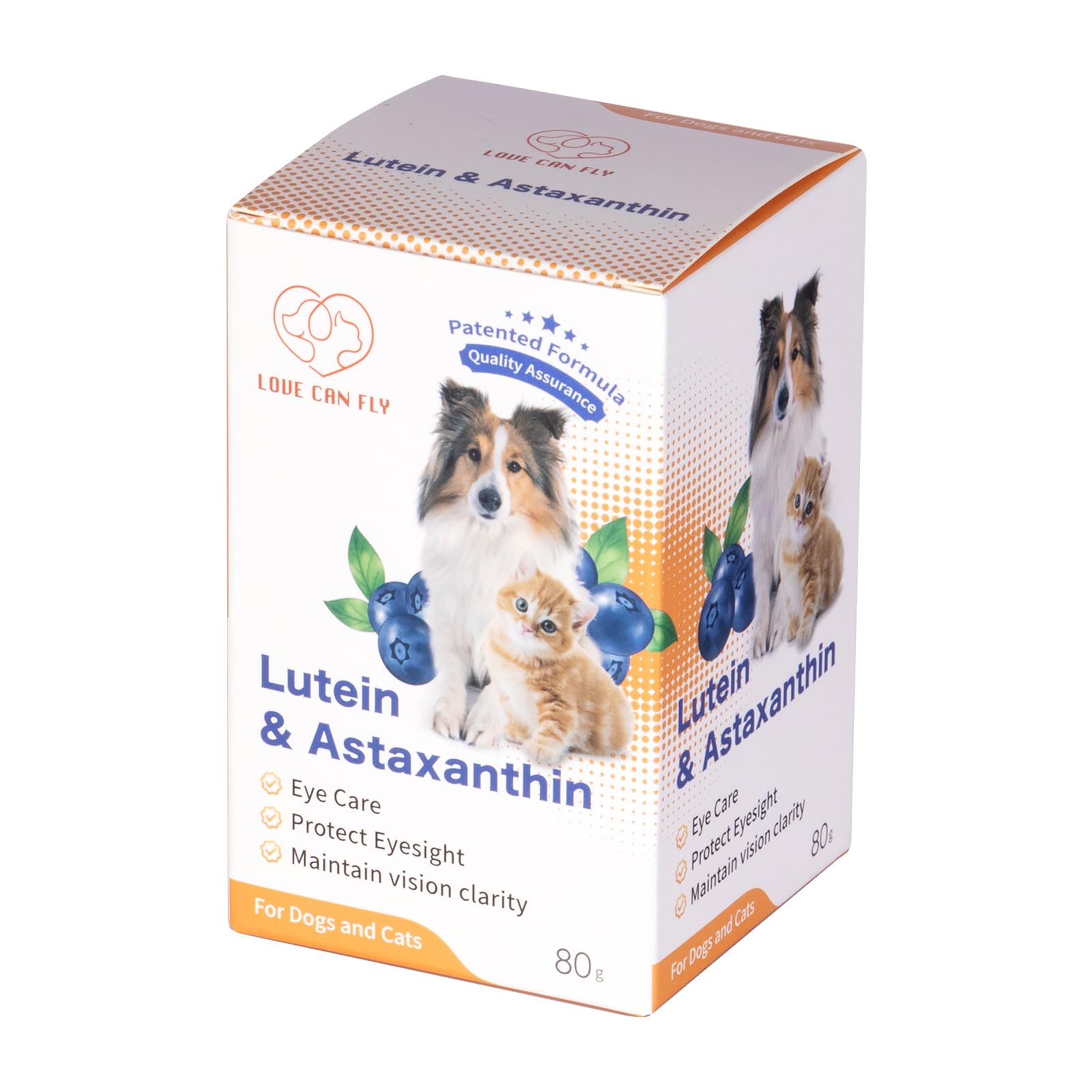 Love Can Fly Eye Supplement for Dogs and Cat Lutein Astaxanthin Support Tear Stain Enhance Vision Health No Wheat No Corn Antioxidants Immune Skin Coat Energy Boost Support for All Breeds- 2.8 Oz