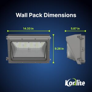 Konlite - 108/90/63W Commercial LED Wall Pack Light with Photocell, IP65 Rated, DLC/ETL Listed Wall Light Fixtures, Wall Lights for Outdoor Lighting, 3 Bright Lvls, Up to 14,040LM, 5000K Daylight