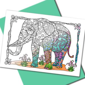 Art Eclect Coloring Nature Greeting and Thank You Note Cards, Zentangle Wildlife Animals Designs, 10 Cards with Green Envelopes included (Wildlife/Green 10 cards)