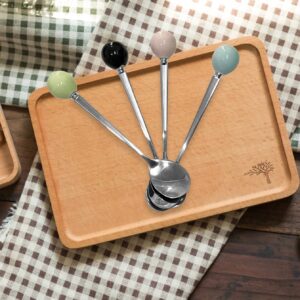 Ouliget Stainless Steel Tea Spoons, Mini Coffee Spoons, Dessert Spoons,Korean Small Spoons with Ceramic Ball, Spoons 4 Pieces 5.5 Inches 4 colors.