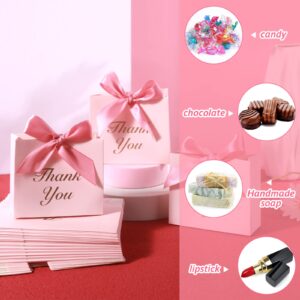 VGOODALL 24PCS Small Thank You Gift Bags, Mini Party Favor Bags Pink Candy Bags Treat Boxes Paper Gift Bags with Bow Ribbon for Wedding Bridal Baby Shower Birthday Party