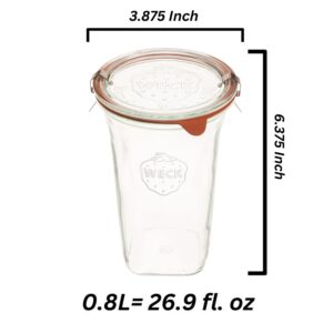 Weck Jars Large Quadro 769-26.9 fl. Oz | Jars Made of Transparent Glass | Eco-Friendly Canning Jar | Food Storage Containers with Airtight Lids | Made in Germany, Rust-Proof & BPA-Free (Pack of 2)