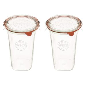 weck jars large quadro 769-26.9 fl. oz | jars made of transparent glass | eco-friendly canning jar | food storage containers with airtight lids | made in germany, rust-proof & bpa-free (pack of 2)