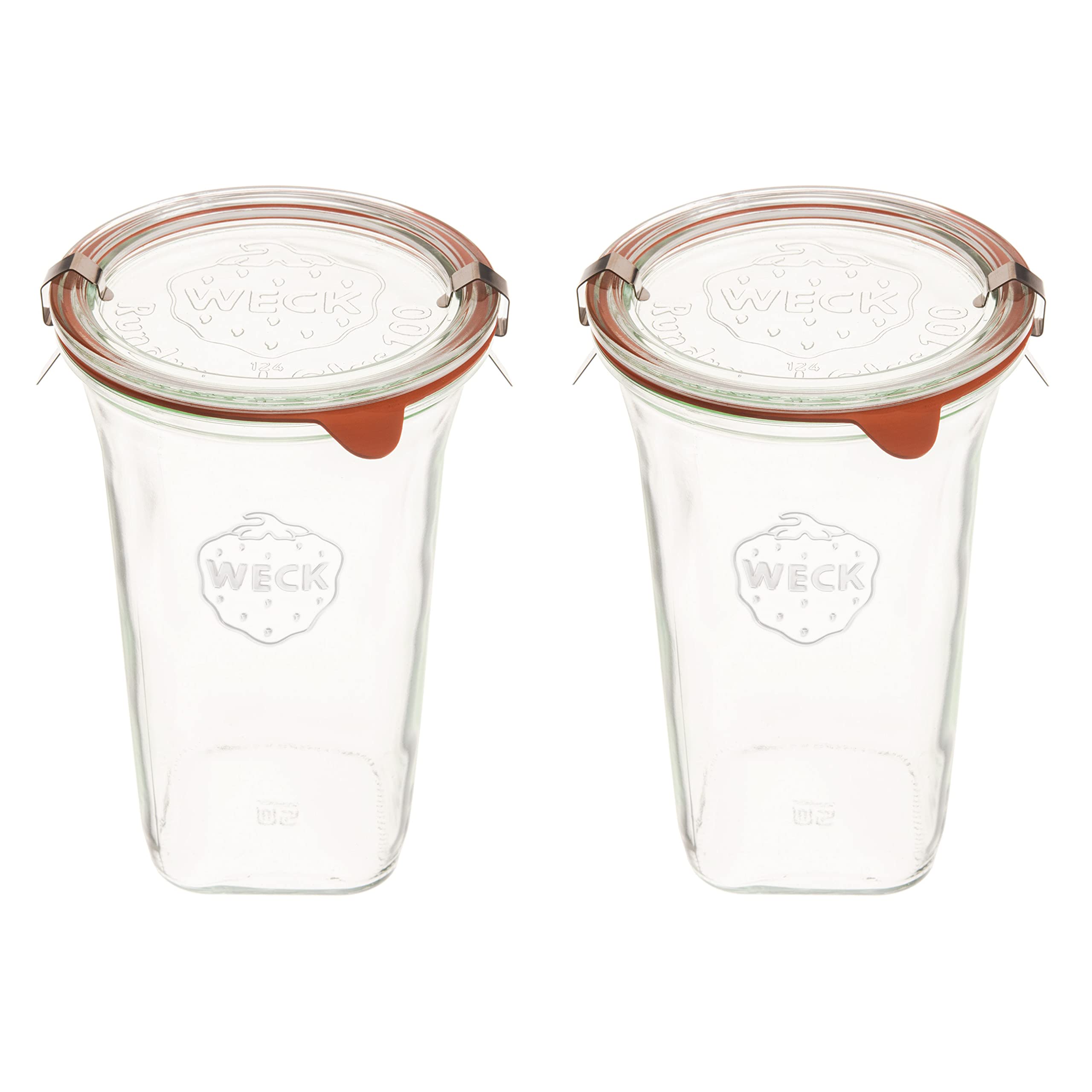 Weck Jars Large Quadro 769-26.9 fl. Oz | Jars Made of Transparent Glass | Eco-Friendly Canning Jar | Food Storage Containers with Airtight Lids | Made in Germany, Rust-Proof & BPA-Free (Pack of 2)