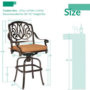 VIVIJASON 2-Piece Patio Swivel Bar Stools, All-Weather Cast Aluminum Bar Height Bistro Chairs with Seat Cushion, Outdoor Furniture Bar Dining Chair Set for Deck, Lawn, Garden, Backyard, Antique Bronze