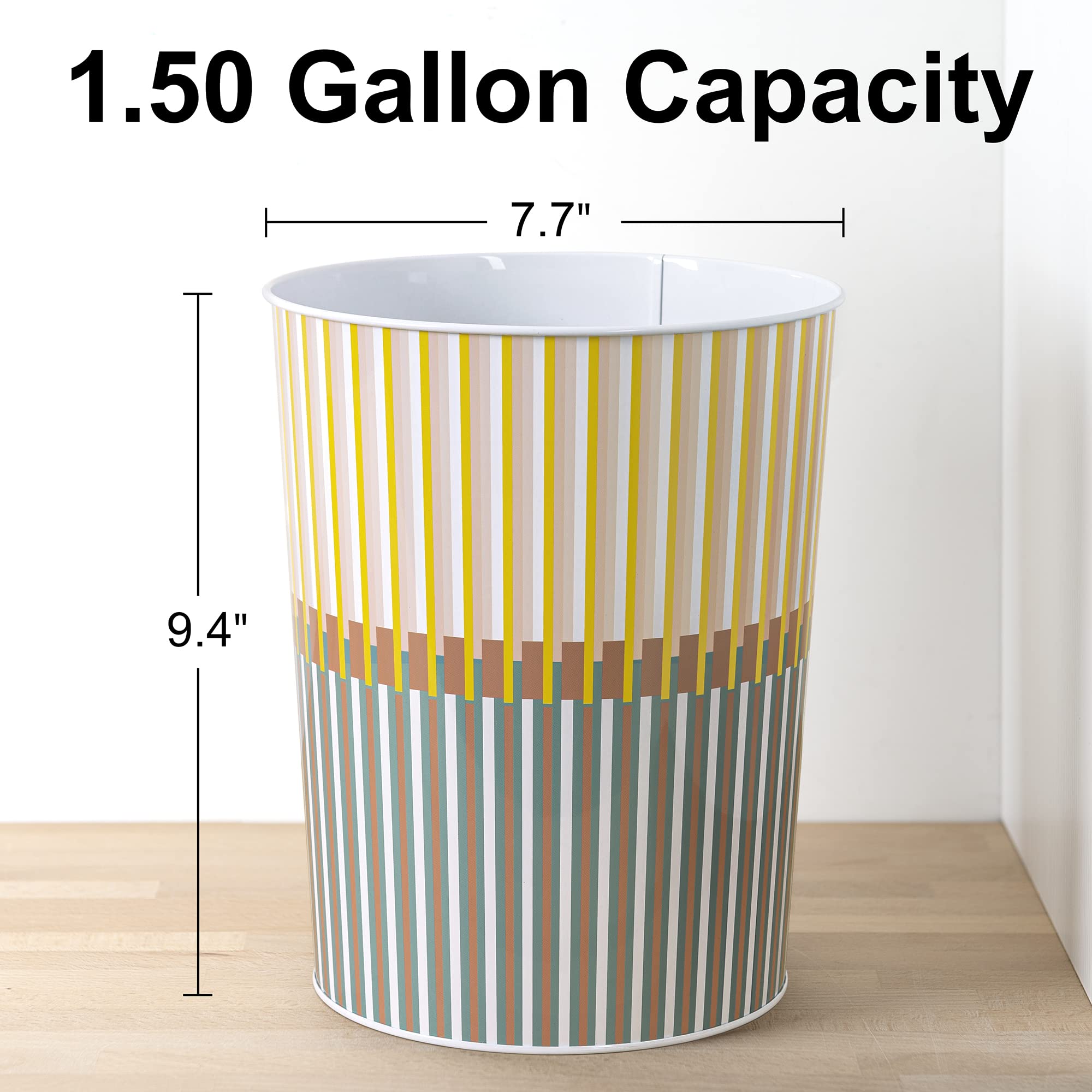 Allure Home Creation Market Stripe Metal Wastebasket/Trash Can-Small Size-1.5 Gallons