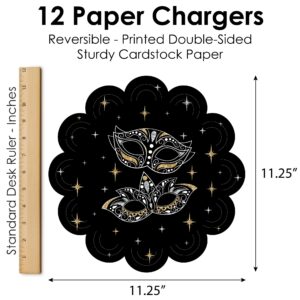 Big Dot of Happiness Masquerade - Venetian Mask Party Round Table Decorations - Paper Chargers - Place Setting for 12