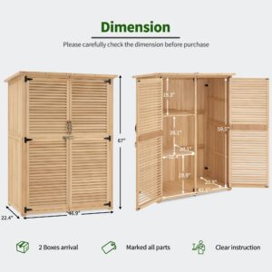 MCombo Outdoor Wooden Storage Cabinet, Garden Tool Shed with Latch, Outside Tools Wood Cabinet with Double Doors for Patio 1900 (Natural, Large)