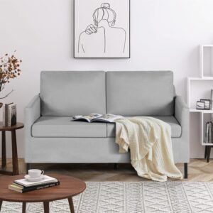 aileekiss 51" w loveseat sofa modern upholstered sofas couch with 2 pillows linen fabric love seats couches for living room, bedroom, apartment and small space (light grey)