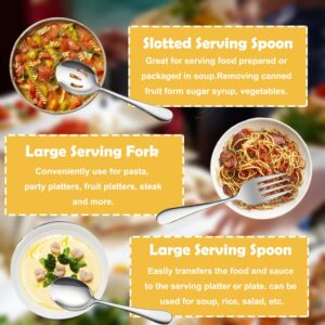 IAXSEE 6 PCS Stainless Steel Serving Utensils, Large Serving Spoons Slotted Spoons, Forks, Ice Suger Tongs, Cake Server, Soup Ladle, Metal Utensils Set Great for Buffet Catering Banquet Party, Silver