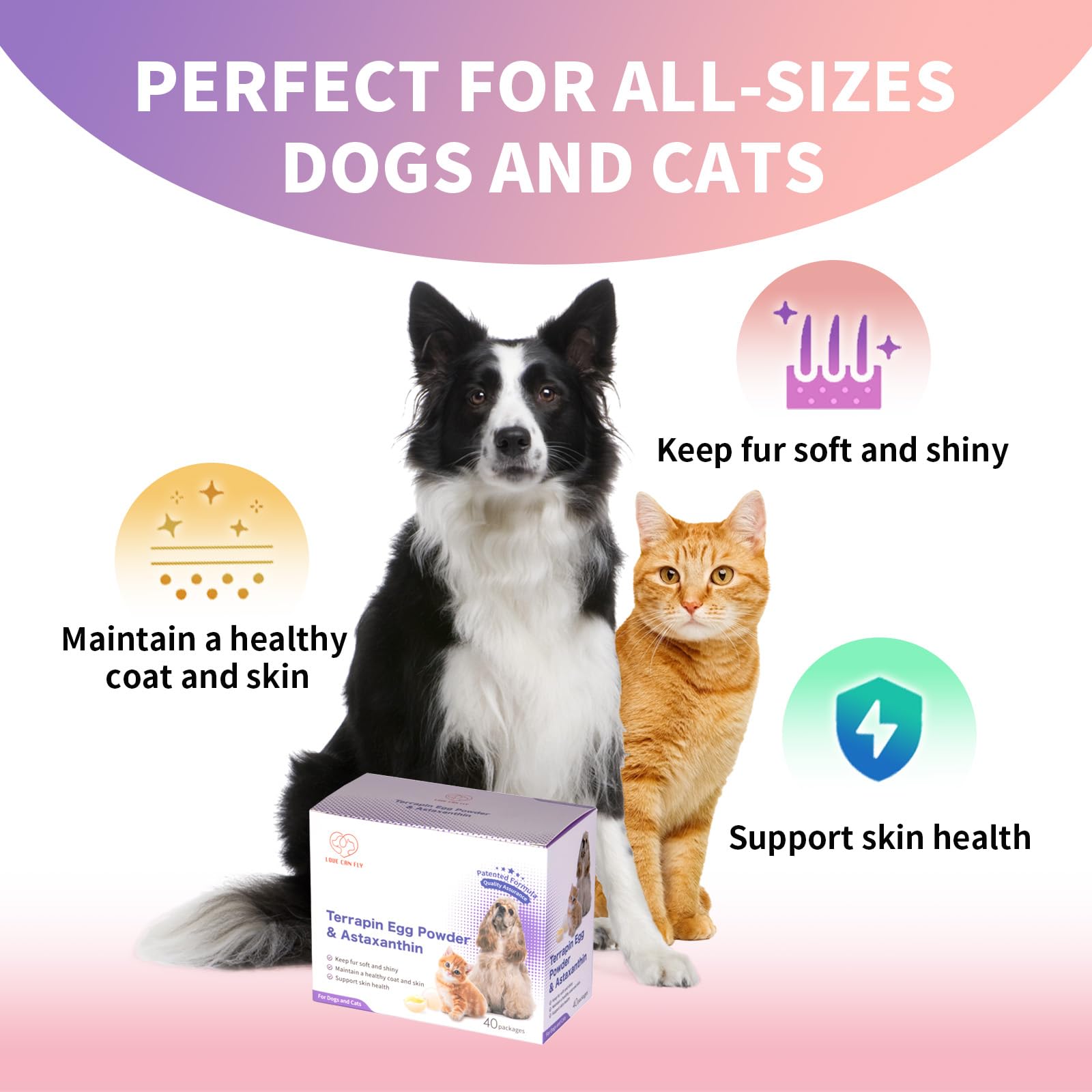 LCF Dog and Cat Skin and Coat Health Supplement - Soft Fur/Essential Nutrients/Natural Protein Source/Terrapin Egg Powder & Astaxanthin, B-Complex Vitamin - 40 Packs