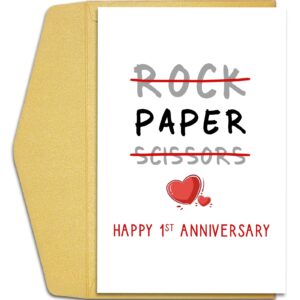 qiliji happy 1st anniversary card, funny 1 year wedding anniversary card, paper anniversary greeting card, rock paper scissors