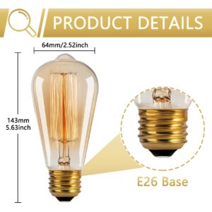 Figame ST64 Edison Bulb 60W 6 Packs, 110-130 Volts, E26/E27 Base Dimmable, Retro Edison Bulb 6 Packs, 2200k Amber Warm Yellow, Decorative Antique Filament Bulb Household Lighting Fixtures