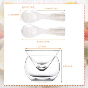 Glass Caviar Chiller Server Set Plus 6 Pcs Caviar Spoons Caviar Serving Set 2.76 to 3.54 Inches Mother of Pearl Spoon Shell Spoon Round Handle, Universal Martini, Wine, Liquor Cocktail Chiller