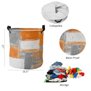 Orange Grey Oil Painting Laundry Basket 16.5"x17" Waterproof Laundry Hamper, Burnt Orange Geometric Abstract Art Collapsible Toys Blankets Storage Baskets Clothes Hamper for Bedroom Living Room