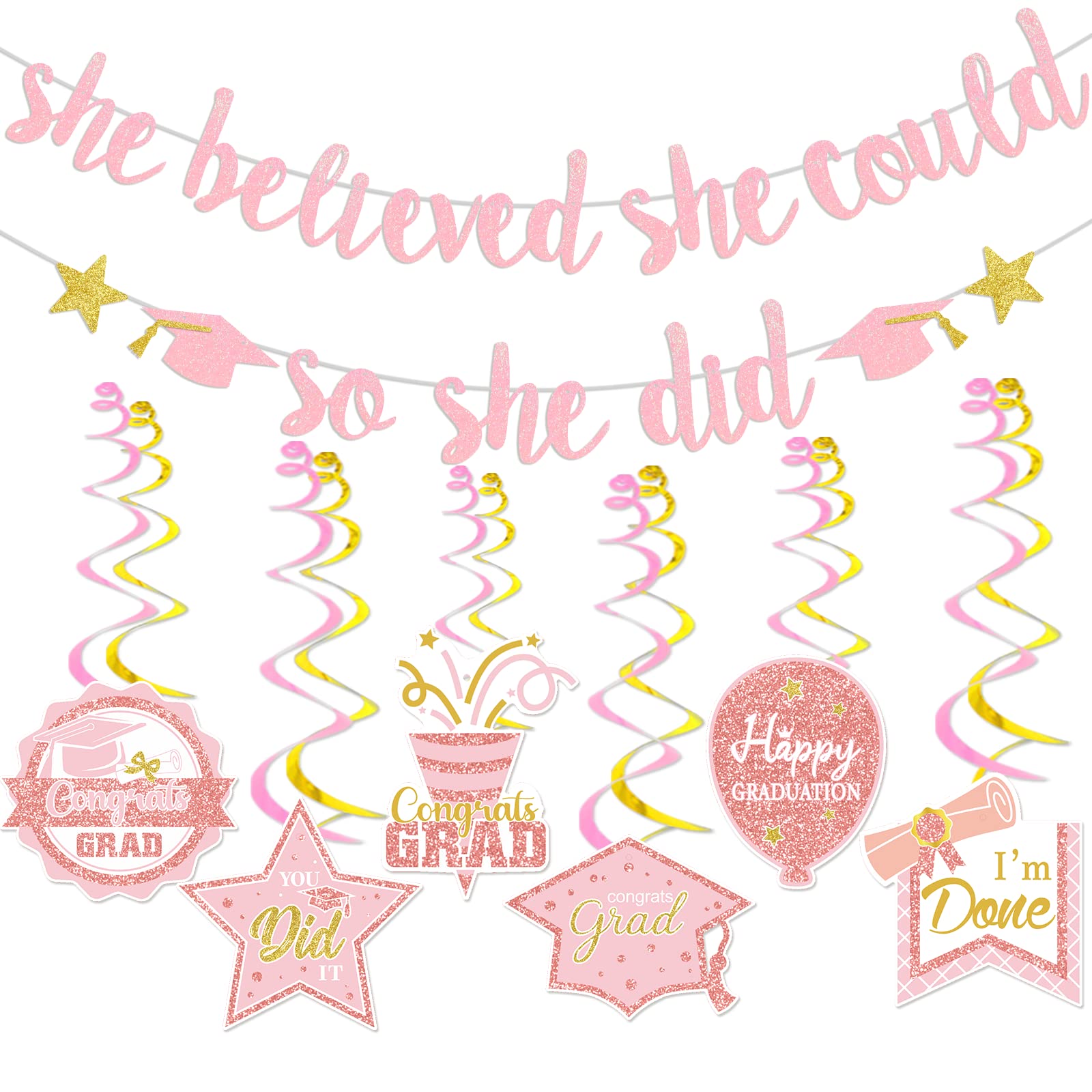 She Believed She Could So She Did Banner Graduation Party Decorations 2024 College Graduation Decorations She Believed She Could Party Decor (rose gold)