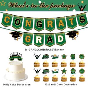 Green Graduation Plates and Napkins Class of 2025 Congrats Grad Decoration Serve 20 Guests Tableware Disposable Plates, Cups, Napkins, Tablecloth, Toppers and Banner for College High School (Green)