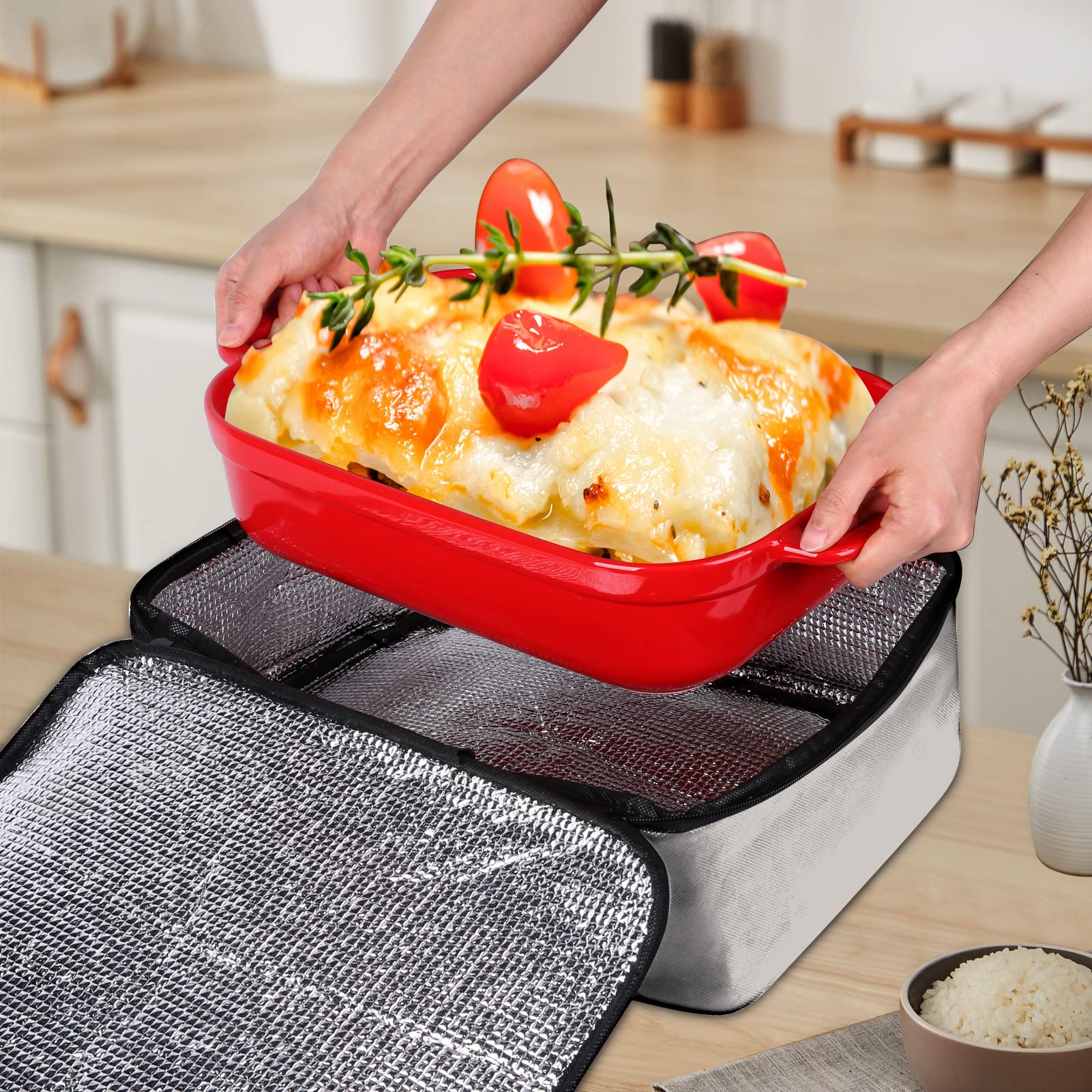 musbus Insulated Casserole Carrier Bag - Casserole Dish Carrier, Hot & Cold Food Carry Bag Potluck Parties, Lasagna Holder Tote for Picnics,Beaches,Traveling or Gifts, Fits 9”x13” Baking Dish