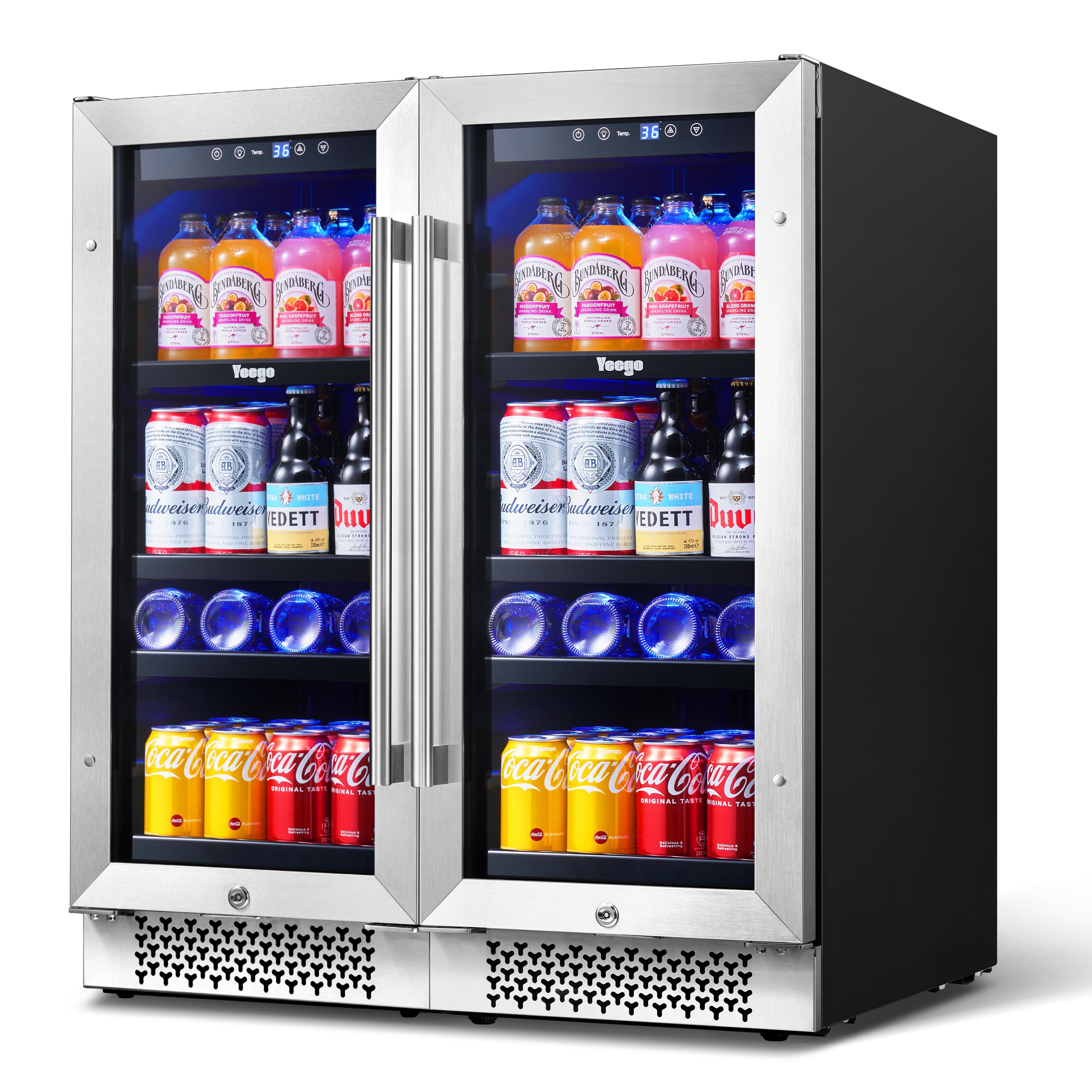 Yeego 30 inch Beverage Refrigerator, Two 15" Dual Zone Beverage Coolers Bundle Hold 160 Cans Beverage Fridge under Counter Beer Fridge for Drink Soda Wine Built-In or Freestanding