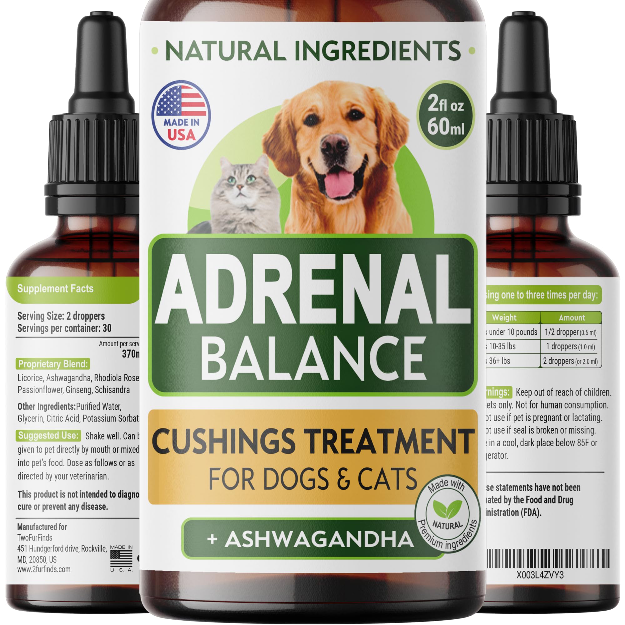 Аdrеnаl Balance for Dogs and Cats - Cushings Treatment for Pets, Аdrеnаl Support w/Ashwagandha, Licorice Root, Rhodiola Rosea – Best Cushings Treatment for Dogs - 2oz Harmony Herbal Drops