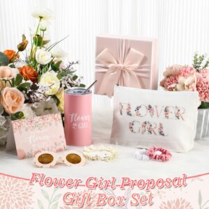 Sieral 16 Pcs Flower Girl Gift Flower Girl Tumbler with Straw Bridesmaid Gifts Flower Girl Proposal Box Bow Canvas Bag Sunglasses Hair Scrunchies Hair Clips Proposal Card for Wedding Birthday Party