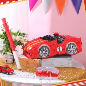 Race Car piñata with Blindfold Bat Confetti, 16 x 5 x 7'' 3D Car piñata Mexican Race Car Birthday Party Supplies Exciting Race Car Party Games for Boy Girl Baby Shower Back To School Photo Booth Prop