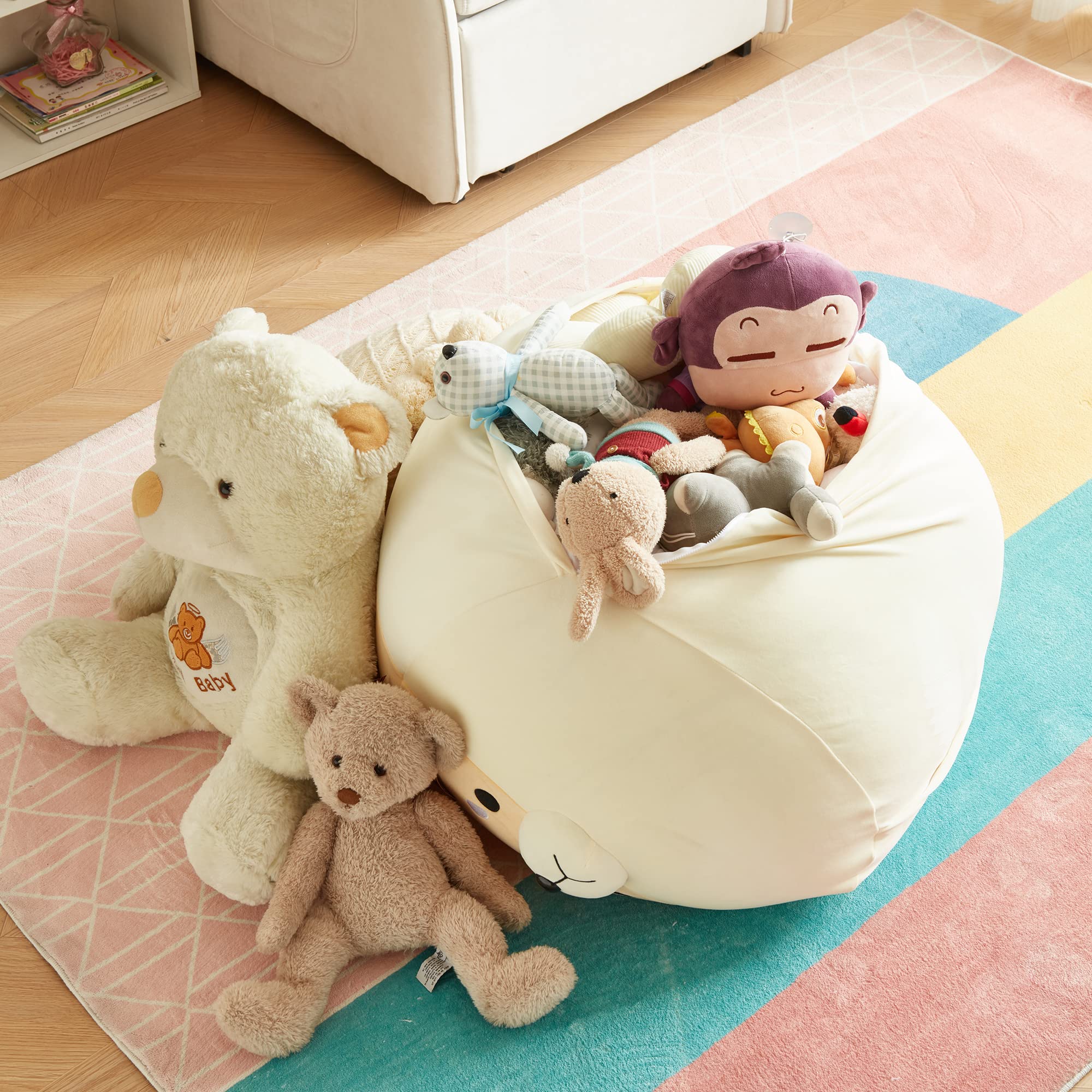 Stuffed Animal Storage Bean Bag Chair Cover for Kids Yellow Dog Shiba Inu Bean Bag Chair for Girls XX-Large Size Toy Organizer Cover Only Without Filling