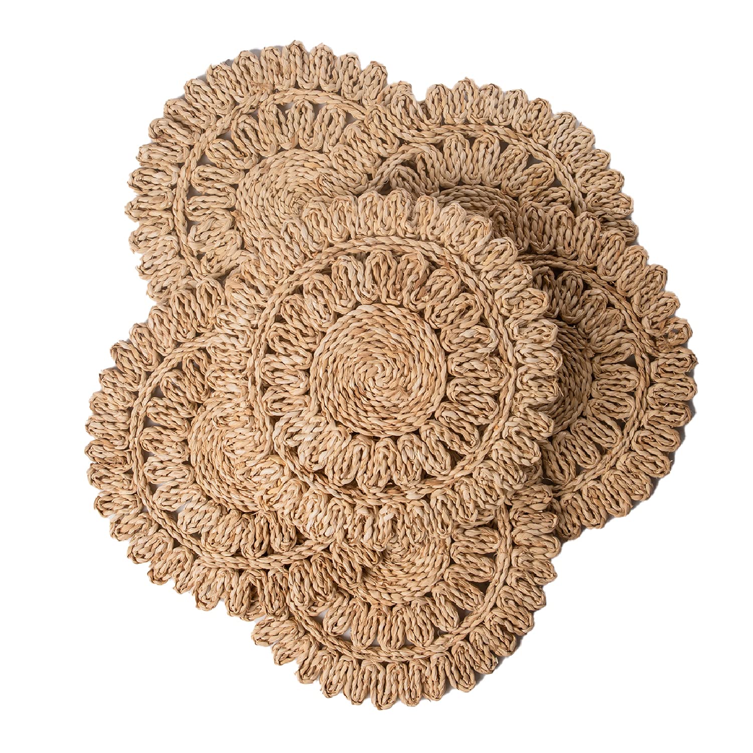 Laquedecraft 13.8" Round Corn Husk Placemats Set of 6 | Boho Rattan Woven Placemats | Farmhouse Spring Placemats | Table Wicker Placemats