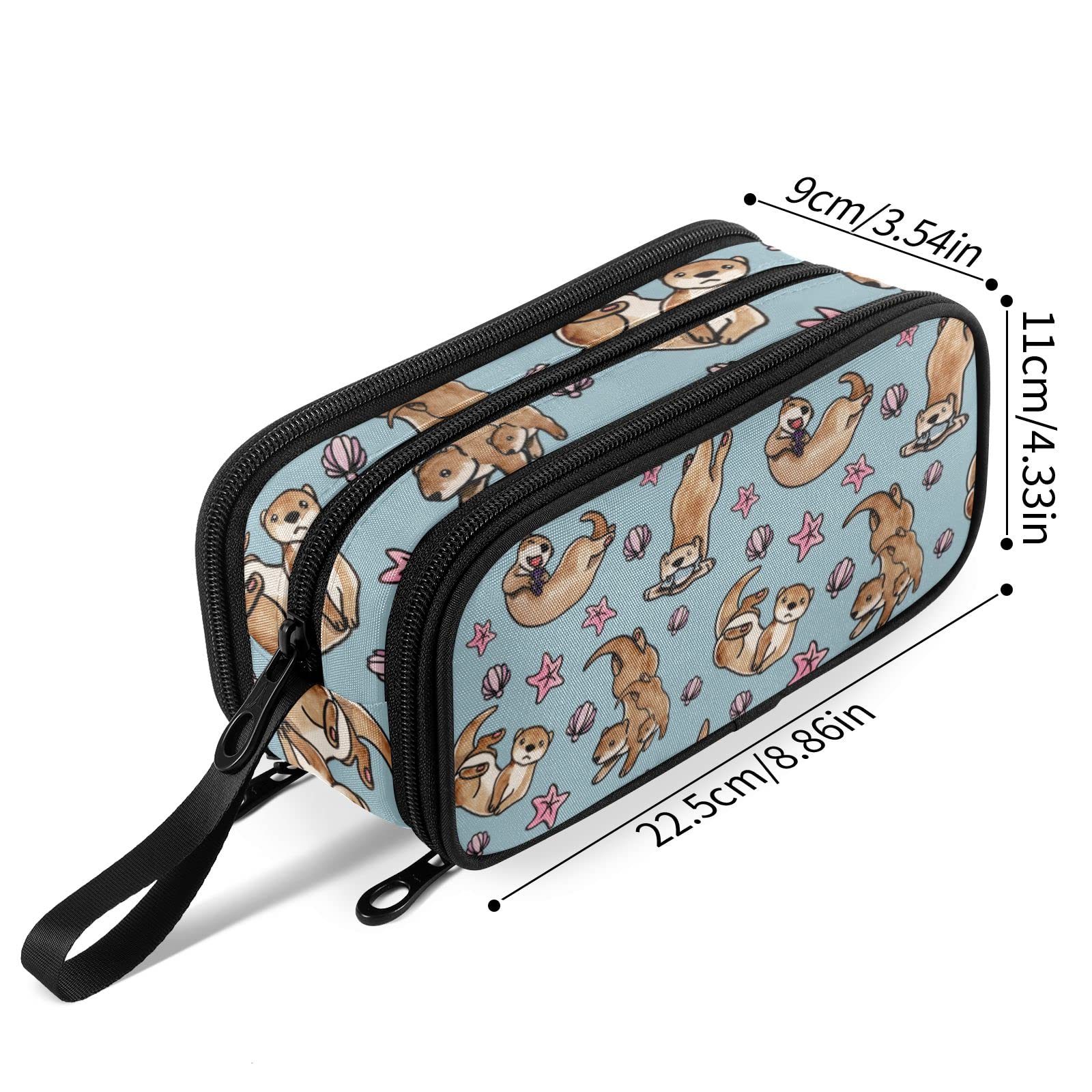 Fustylead Otters Nylon Pencil Bag Large Storage Pouch Pen Case Makeup Bag Simple Stationery Bag School College Office Organizer for Teens Boys Girls Student