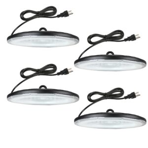 gopretty 150w led high bay lights 4 pack, 6000k daylight ufo high bay fixture, 5ft cable with plug, perfect for commercial warehouse barn workshop factory area lighting