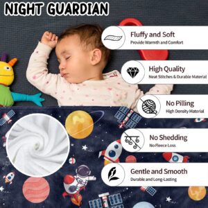 Outer Space Theme Throw Blanket for Kids, 50 x 60 Inch Blue Space Astronaut Rocket Fuzzy Plush Blanket for Boys Gift, Soft Galaxy Planet Spaceship Flannel Blanket for Children Teen Bed Couch Decor