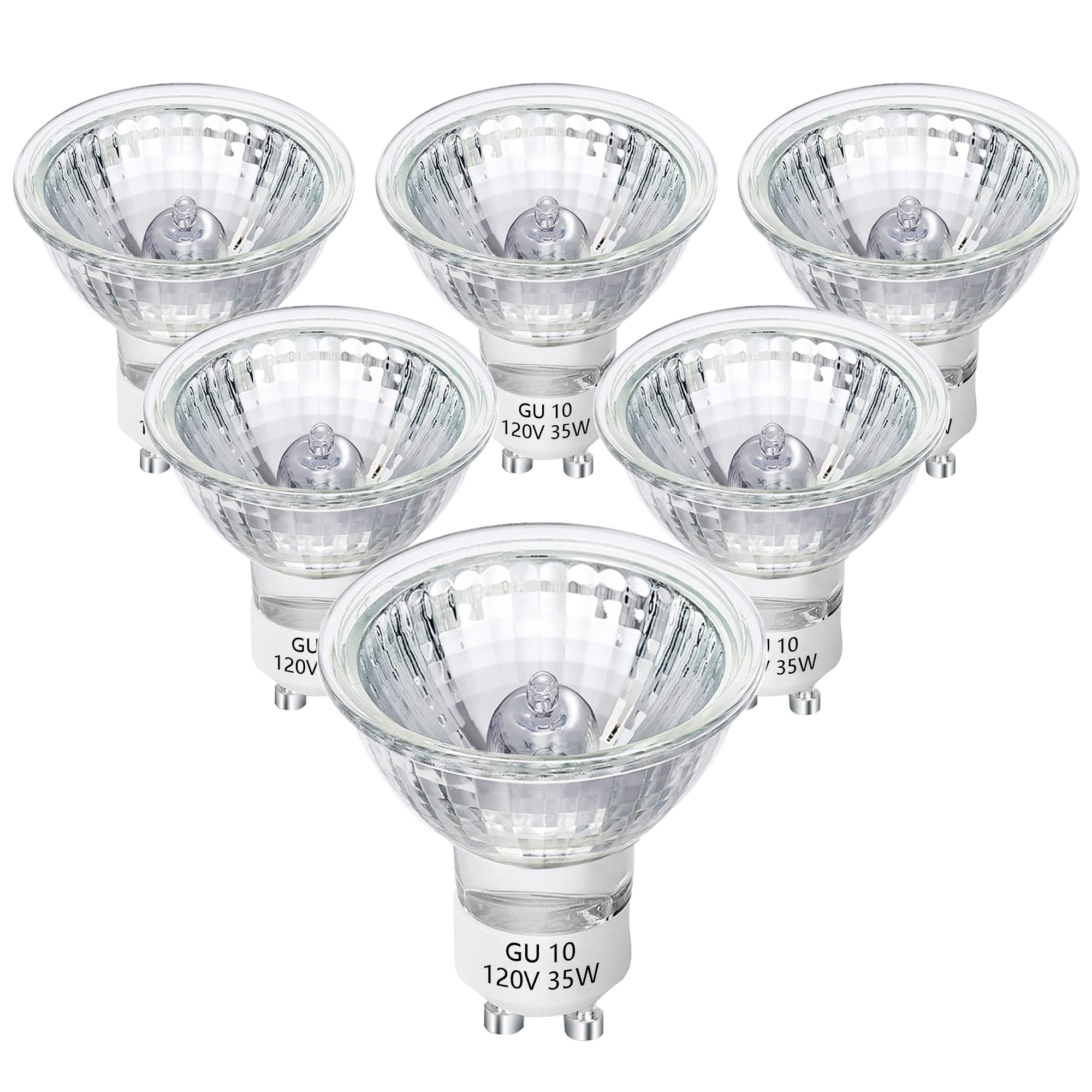 GU10 Halogen Bulb 35W Halogen Bulb 6 Packs, 120v Dimmable, 2700k Warm White Light, GU10+C MR16 Halogen Bulb, with Glass Cover, Long Service Life, Used for Track and Embedded Lighting, Range Hood