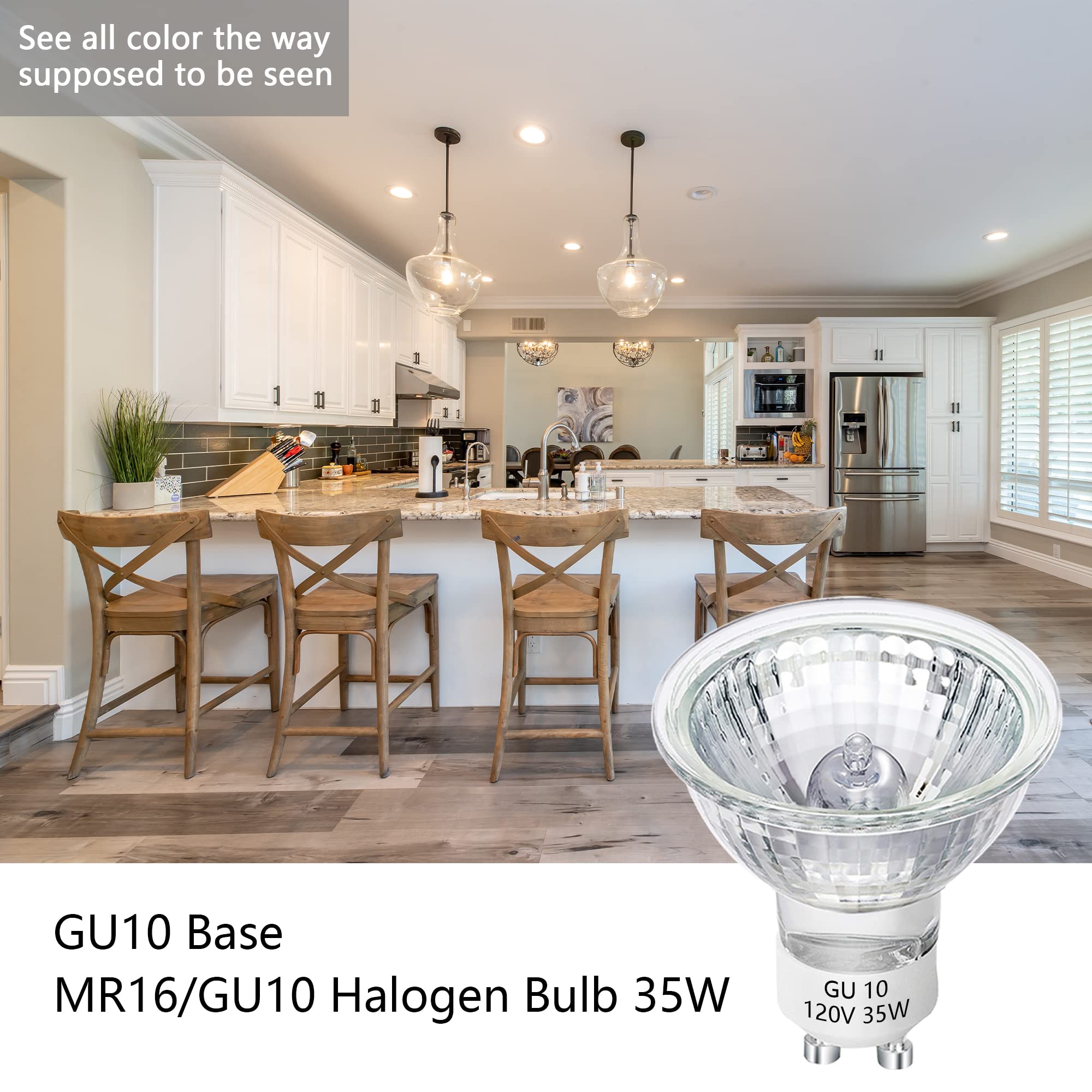 GU10 Halogen Bulb 35W Halogen Bulb 6 Packs, 120v Dimmable, 2700k Warm White Light, GU10+C MR16 Halogen Bulb, with Glass Cover, Long Service Life, Used for Track and Embedded Lighting, Range Hood