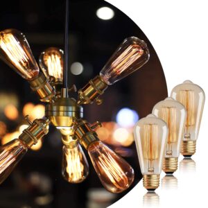 Figame ST64 Edison Bulb 60W 6 Packs, 110-130 Volts, E26/E27 Base Dimmable, Retro Edison Bulb 6 Packs, 2200k Amber Warm Yellow, Decorative Antique Filament Bulb Household Lighting Fixtures