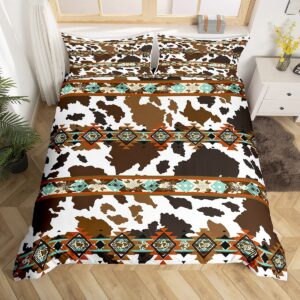 erosebridal cowhide comforter cover brown highland cow print duvet cover,western bedding sets queen exotic aztec bed set,farmhouse wild animals longhorn skin room decor cowboys gifts for men