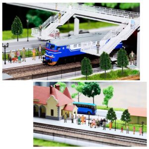 55 Pcs Model Trains Architectural Scale Painted Figures, Include 30 Miniature People 5 Street Lamps 11 Mixed Model Trees 5 Model Park Street Seat 4 Fake Grass for Miniature Scene (1:75)