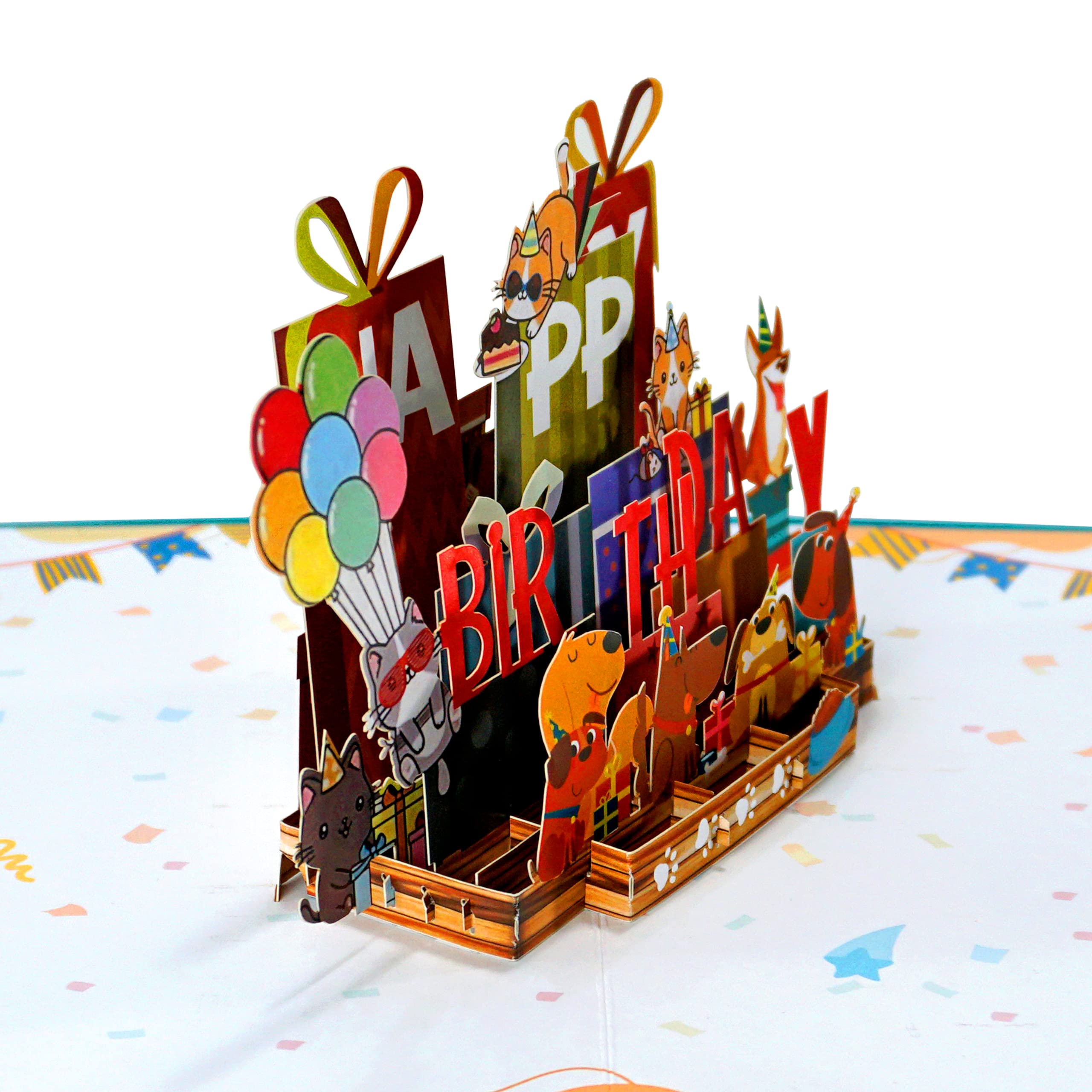 CUTPOPUP Birthday Card Pop Up, 3D Greeting Card (Animals Happy Birthday Text)