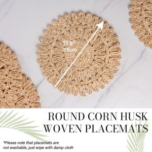 Laquedecraft 13.8" Round Corn Husk Placemats Set of 6 | Boho Rattan Woven Placemats | Farmhouse Spring Placemats | Table Wicker Placemats