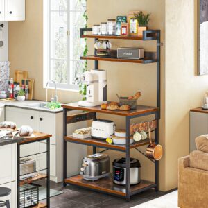 ODK Bakers Rack with Power Outlet, Coffee Bar with Storage 5-Tiers, Microwave Stand Kitchen Rack 16.5 * 23.6 * 59 inches, Kitchen Shelf, Rustic Brown