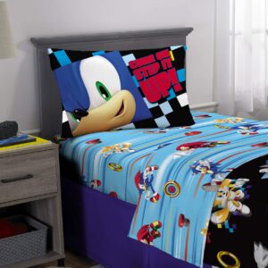 Franco Sonic The Hedgehog Anime Kids Bedding Twin/Full Comforter with Twin Sheet Set and Cuddle Pillow, 5 Piece Bedroom Set (Official Sega Licensed Product)