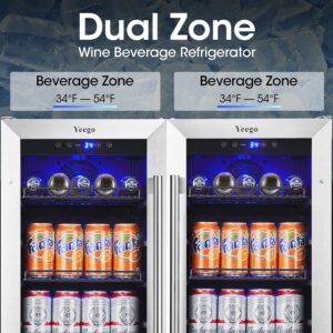 Yeego 30 inch Beverage Refrigerator, Two 15" Dual Zone Beverage Coolers Bundle Hold 160 Cans Beverage Fridge under Counter Beer Fridge for Drink Soda Wine Built-In or Freestanding