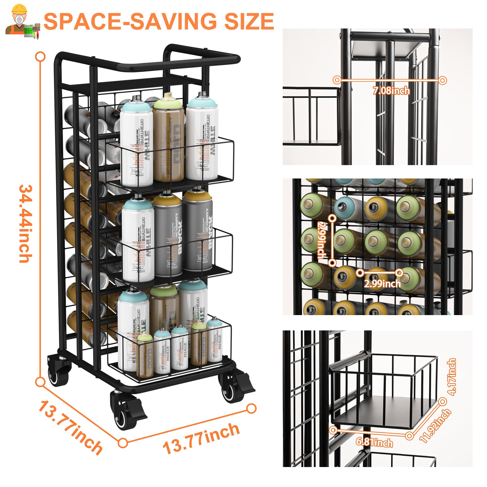 yeshine 32 Can Spray Paint Cart Spray Paint Storage Rack Metal Spray Can Holders Heavy Duty Spray Paint or Lube Can Aerosol Can Holder Spray Paint Can Rack Organizer for Garage and Craft Workroom