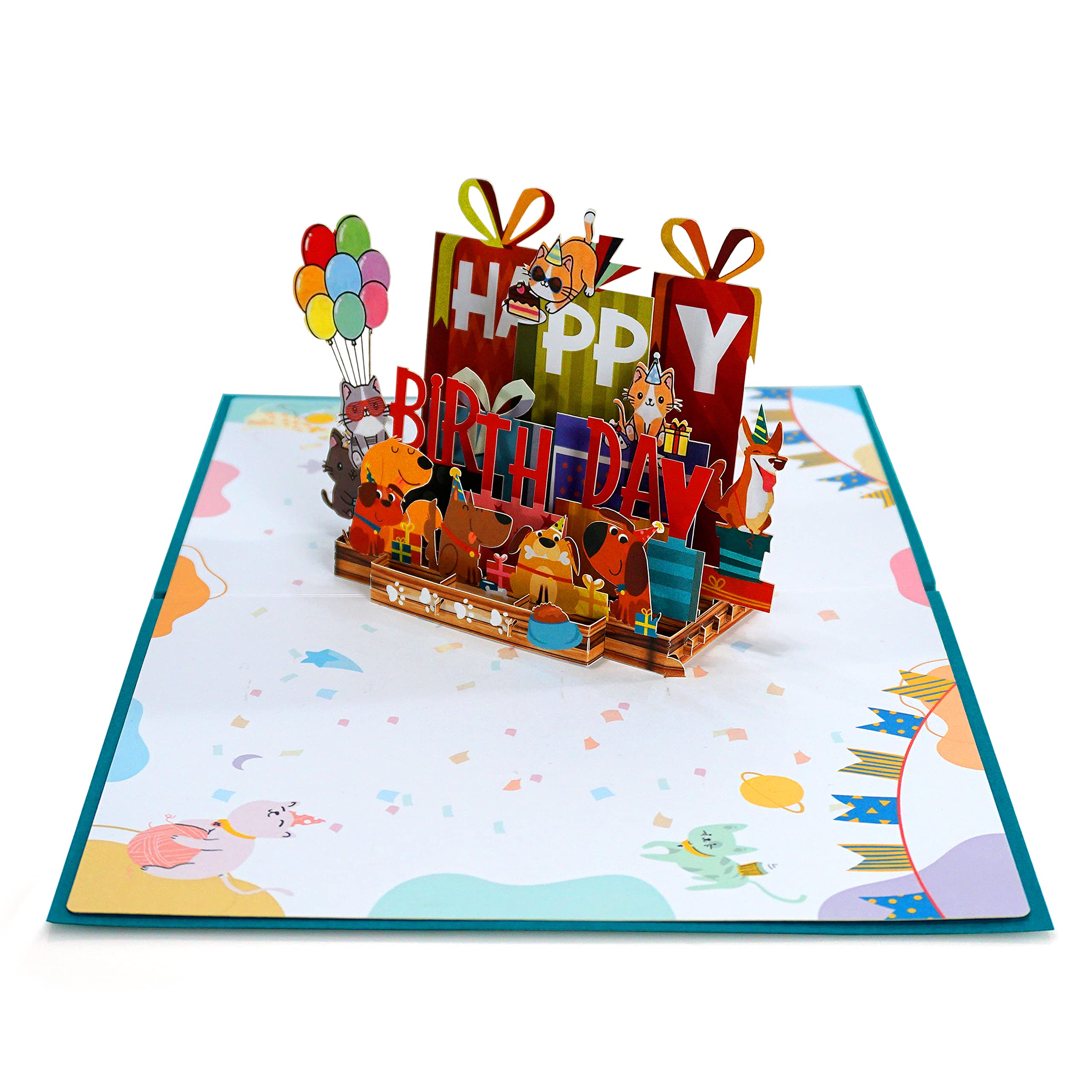 CUTPOPUP Birthday Card Pop Up, 3D Greeting Card (Animals Happy Birthday Text)