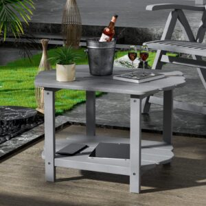 FERFALDER Small Outdoor Side Tables 2-Tier Adirondack Table Industrial End Table HDPE Storage Shelf Modern Corner Rectangle Coffee Table for Patio Pool Home Garden Backyard Balcony Farmhouse Grey