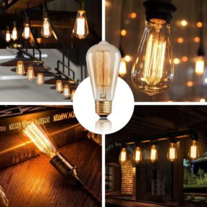 Figame ST64 Edison Bulb 60W 6 Packs, 110-130 Volts, E26/E27 Base Dimmable, Retro Edison Bulb 6 Packs, 2200k Amber Warm Yellow, Decorative Antique Filament Bulb Household Lighting Fixtures