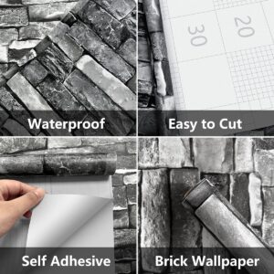 lenify Brick Wallpaper Peel and Stick Stone Wallpaper 17.7inch x 118.1inch Grey Stone Brick Paper Faux Stone Peel and Stick Wallpaper Grey Brick Self Adhesie Paper Modern Decorative Waterproof Vinyl