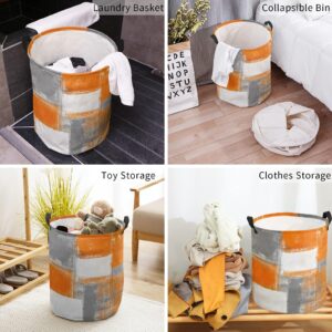 Orange Grey Oil Painting Laundry Basket 16.5"x17" Waterproof Laundry Hamper, Burnt Orange Geometric Abstract Art Collapsible Toys Blankets Storage Baskets Clothes Hamper for Bedroom Living Room