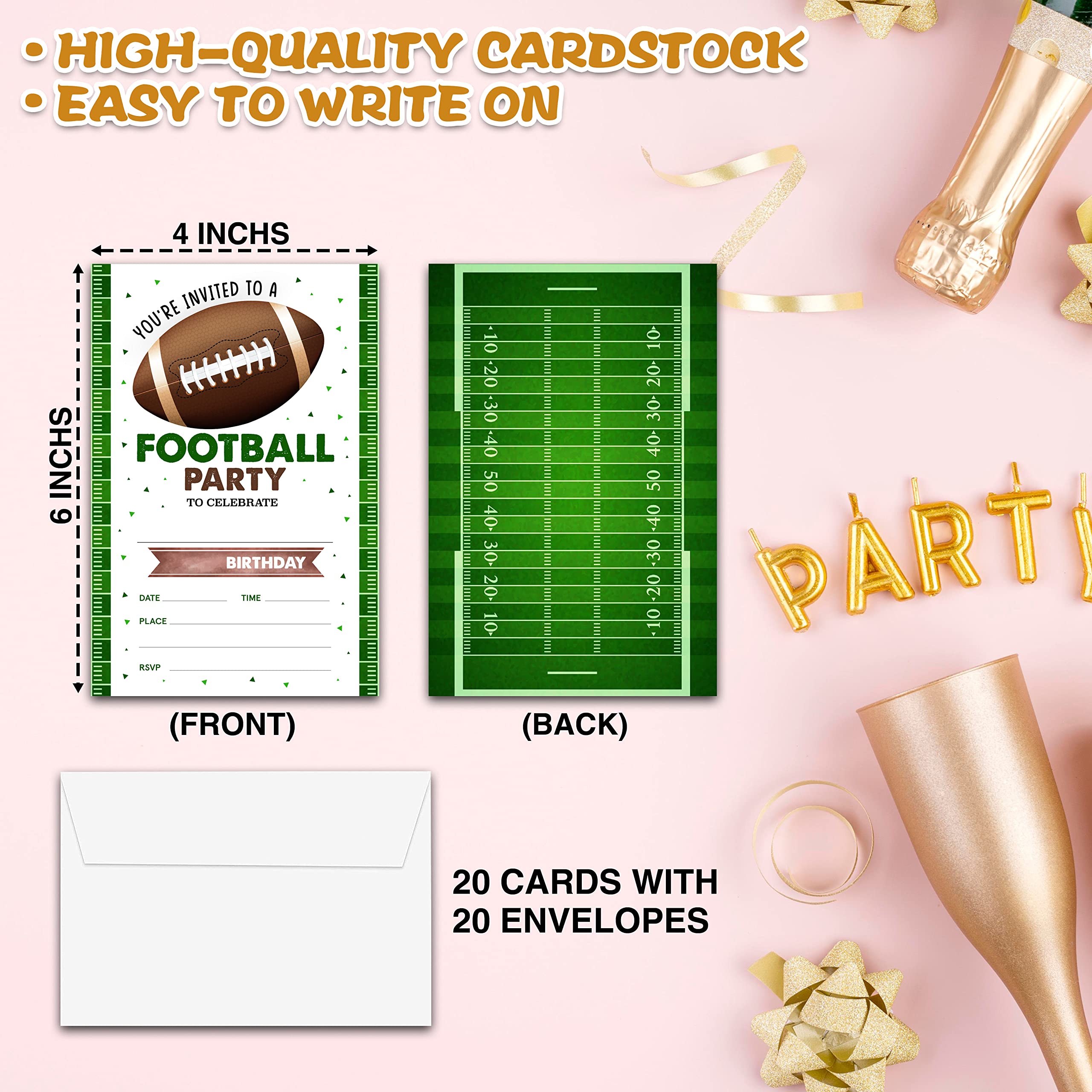 Chuxvon Birthday Party Invitations, Football Birthday Invitations, Double-Sided Fill In Birthday Invites, Birthday Party Favors Decorations Supplies, 20 Cards With 20 Envelopes(Invite-A15)